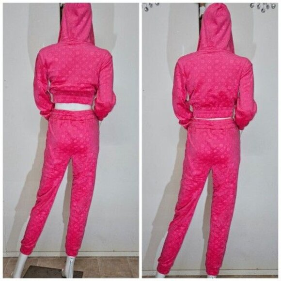 Bubble gum Pink 2 PC Velour Set Cropped Jacket And Jogger - Picture 5 of 6